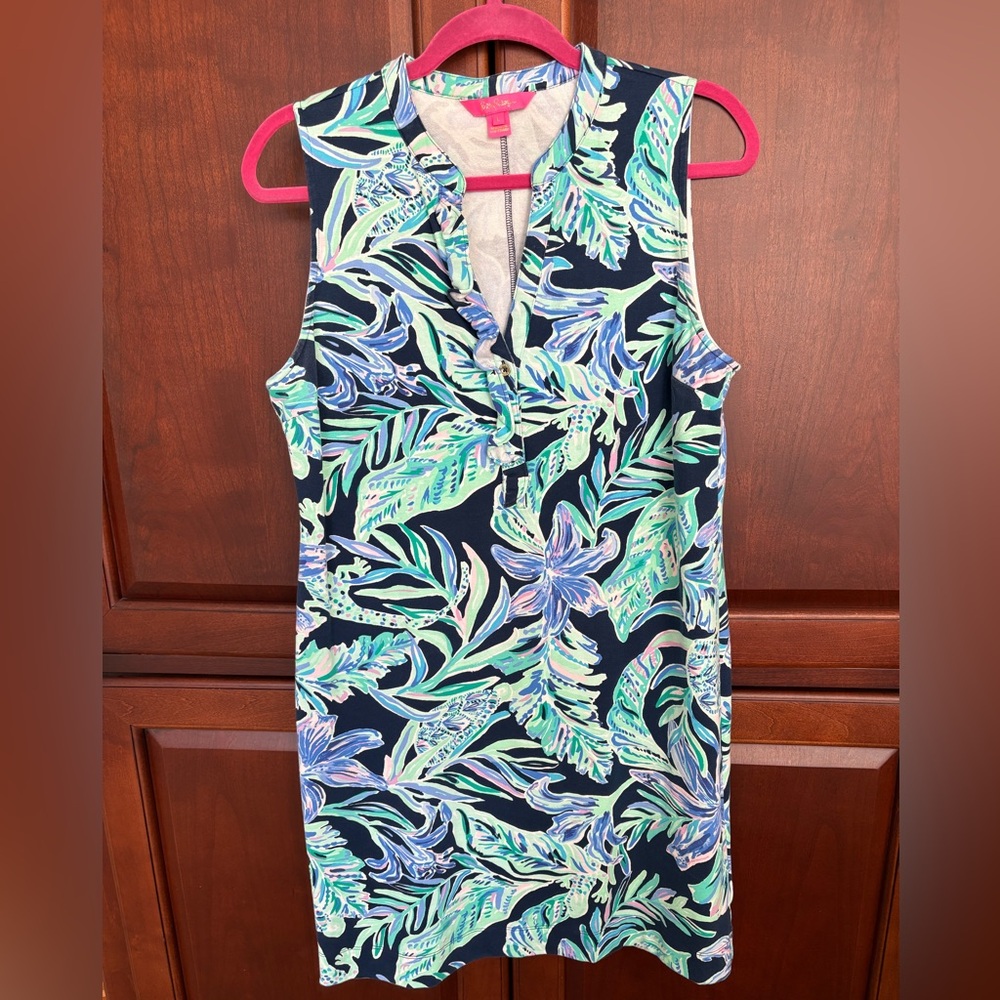 Lilly Pulitzer Sherryn Shift Dress High Tide Navy Ready Set Gecko Size Large